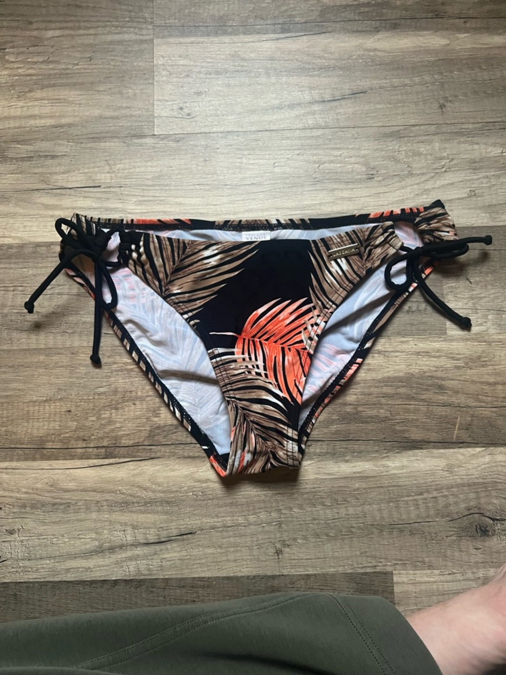 Tropical Leaf Tie-Side Bikini Bottoms - Black & Coral, bundle w others!